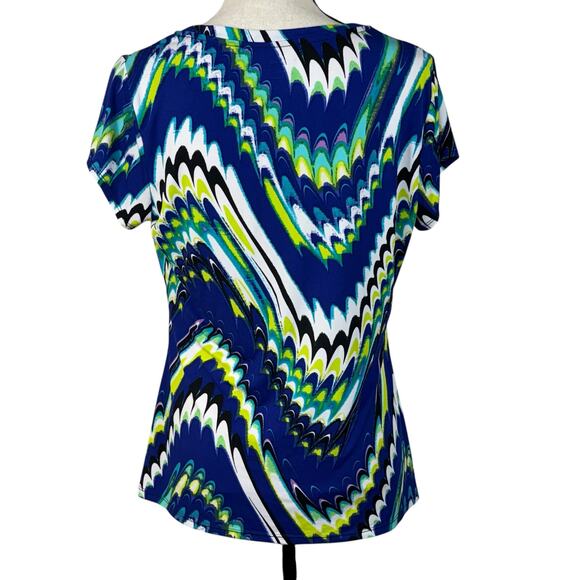 Worthington Large Top Abstract Cap Sleeves Stretch Scoop Neck Lightweight Multi - Picture 4 of 7